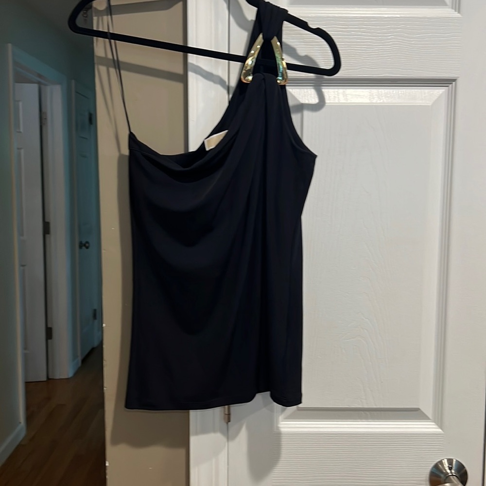 Michael Kors drape front navy blue, one shoulder tank top